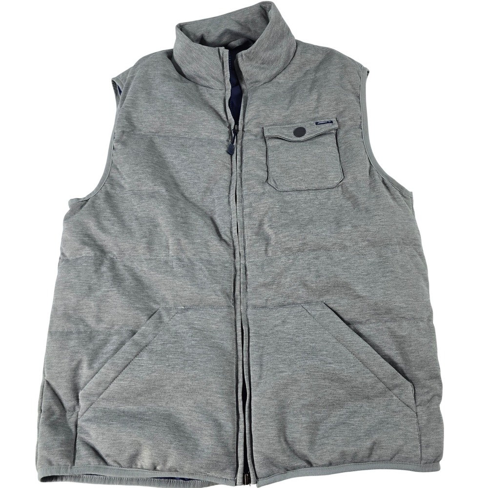Johnnie-O Mens Quilted Vest Light Gray JMVT1150 Medium Full Zip Puffer